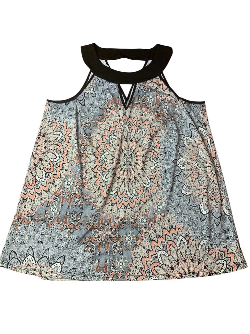 Ricki's Mandala Print Split-Back Tank Top - Size XL